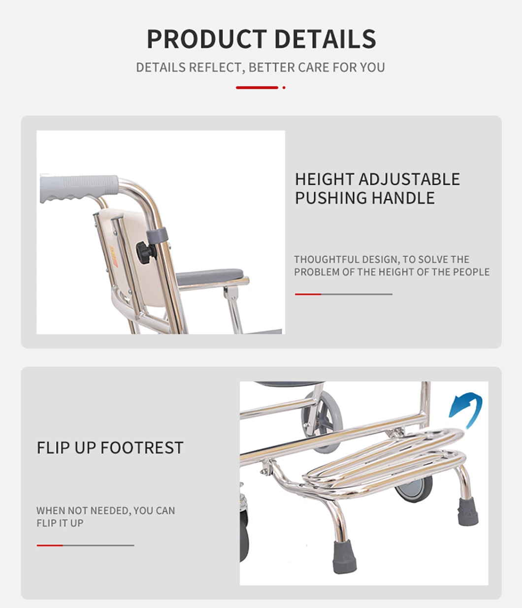 Medical Equipment Folding Beside Portable Patient Wheeled Aluminum Commode Toilet Chair